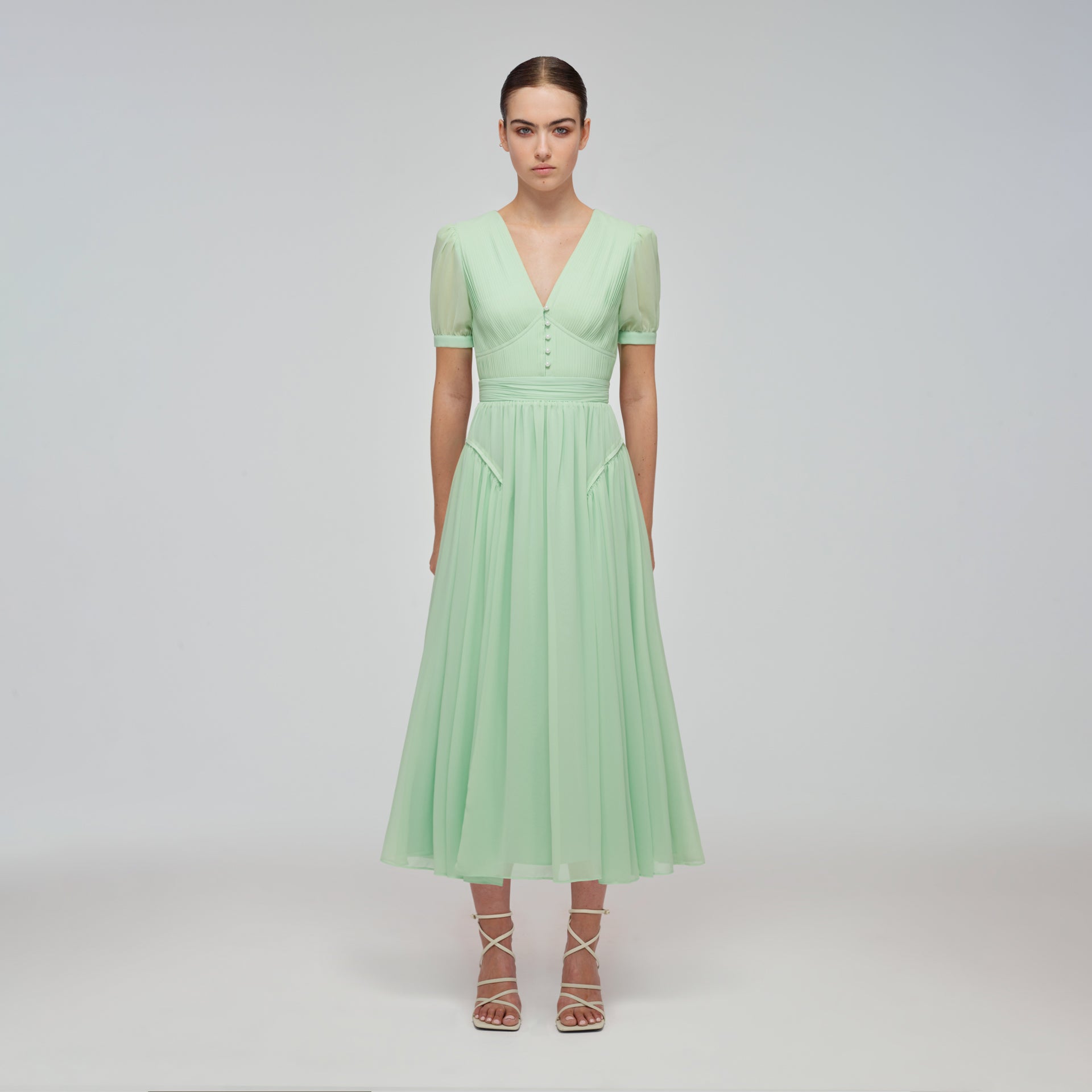 Spearmint Chiffon Midi Dress | self ...